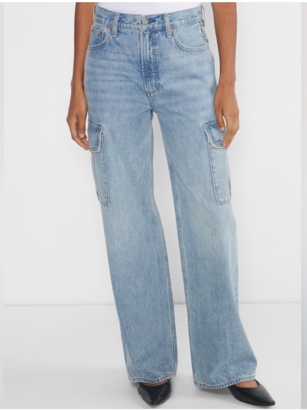 Denim Forum Light Blue Wide-Leg Cargo Jeans NWT